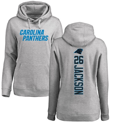 Carolina Panthers Ash Women Donte Jackson Backer NFL Football #26 Pullover Hoodie Sweatshirts->nfl t-shirts->Sports Accessory